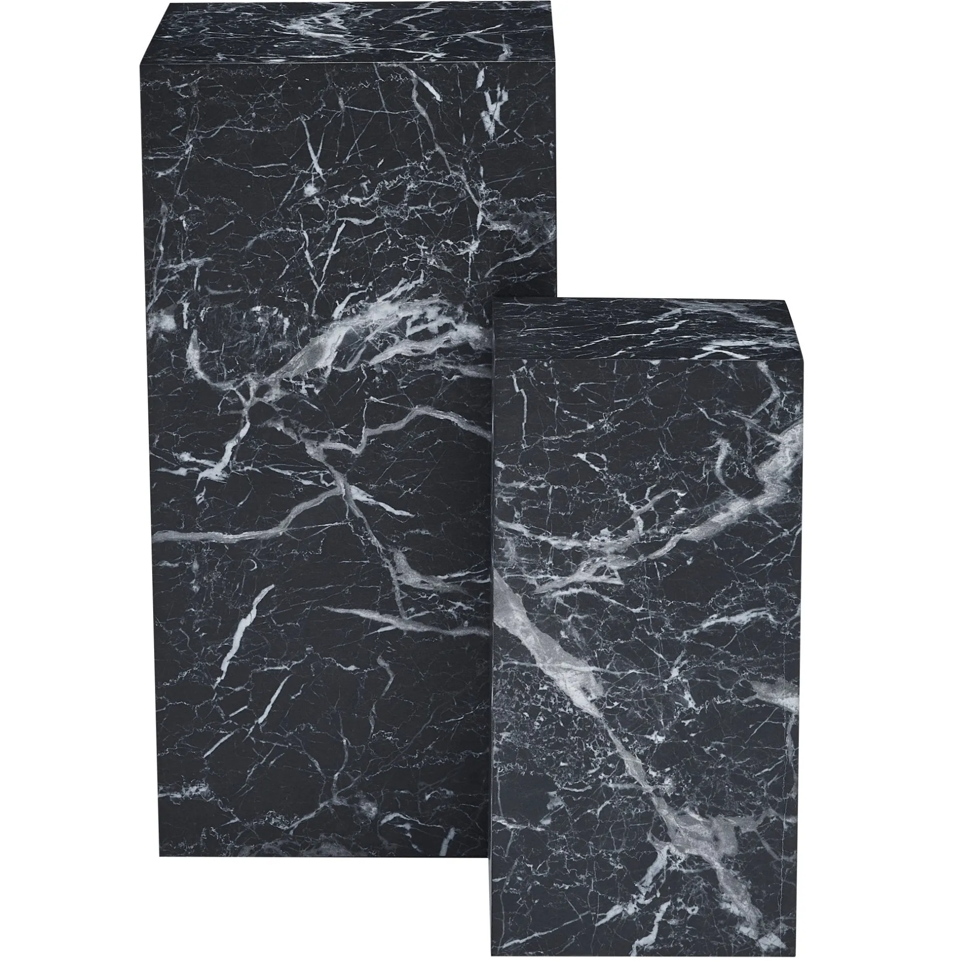 Outlet Nimara Adele - Sæt af sideborde/piedestaler i sort marmorprint