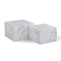 Nimara Adele - Sæt af sofaborde i hvidt marmorprint