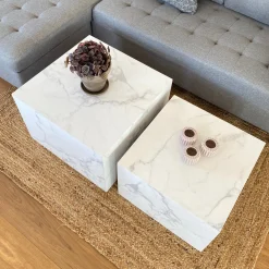 Nimara Adele - Sæt af sofaborde i hvidt marmorprint