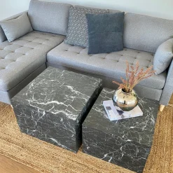 Online Nimara Adele - Sæt af sofaborde i sort marmor look