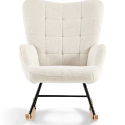 Discount Nimara Allison gyngestol med armlæn - hvidt plys/imiteret lammeskind