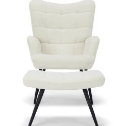 Best Nimara Allison Lænestol med Skammel - hvidt plys/imiteret lammeskind