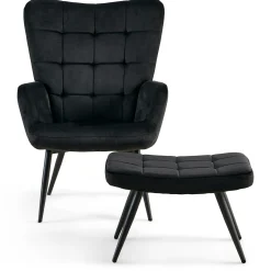Hot Nimara Allison Lænestol med Skammel - sort velour