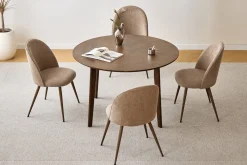 Online Nimara Annika spisebordsstol - sand tekstil med røget egelook