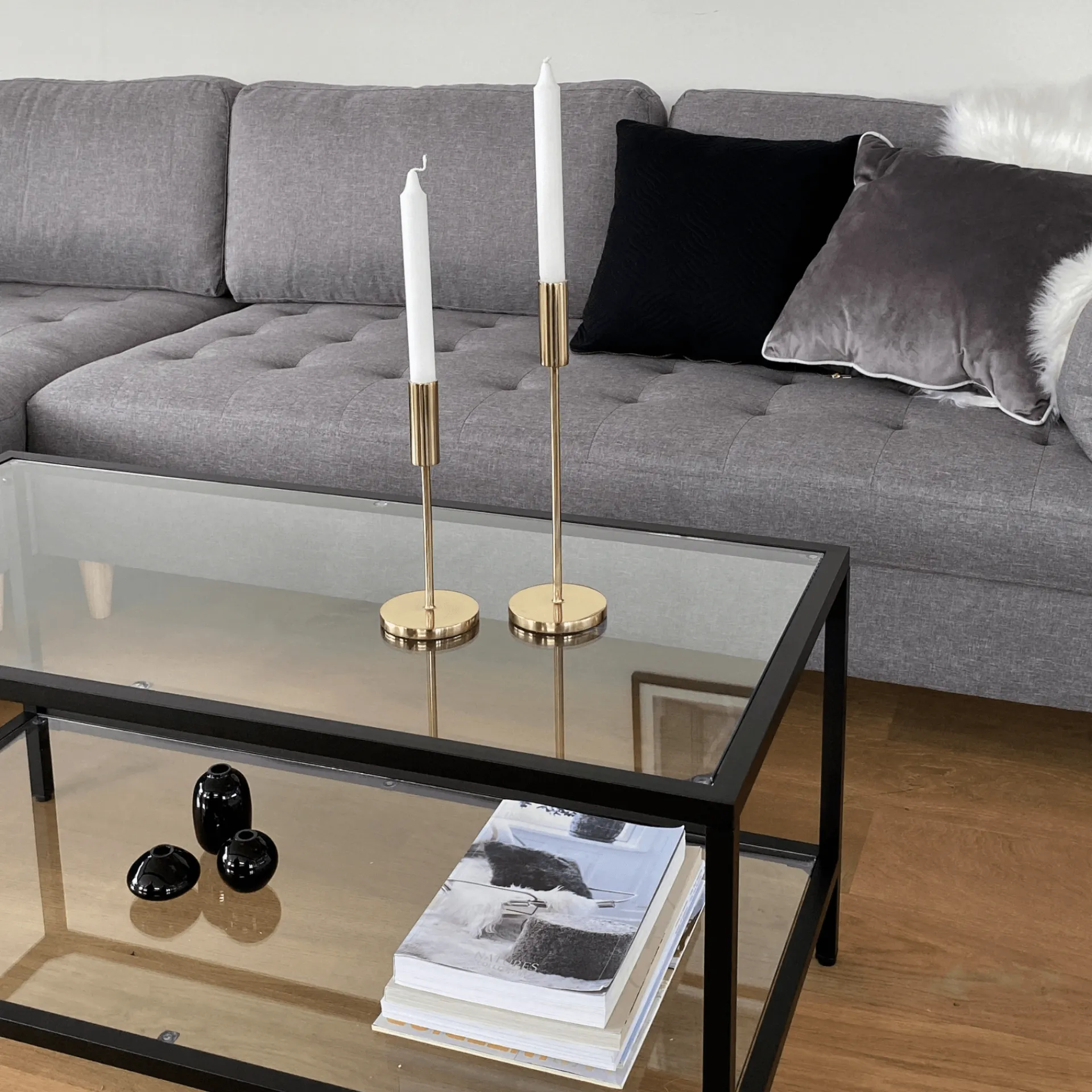 Online Nimara Bianca sort sofabord metalstel og glas - 100x50x40 cm