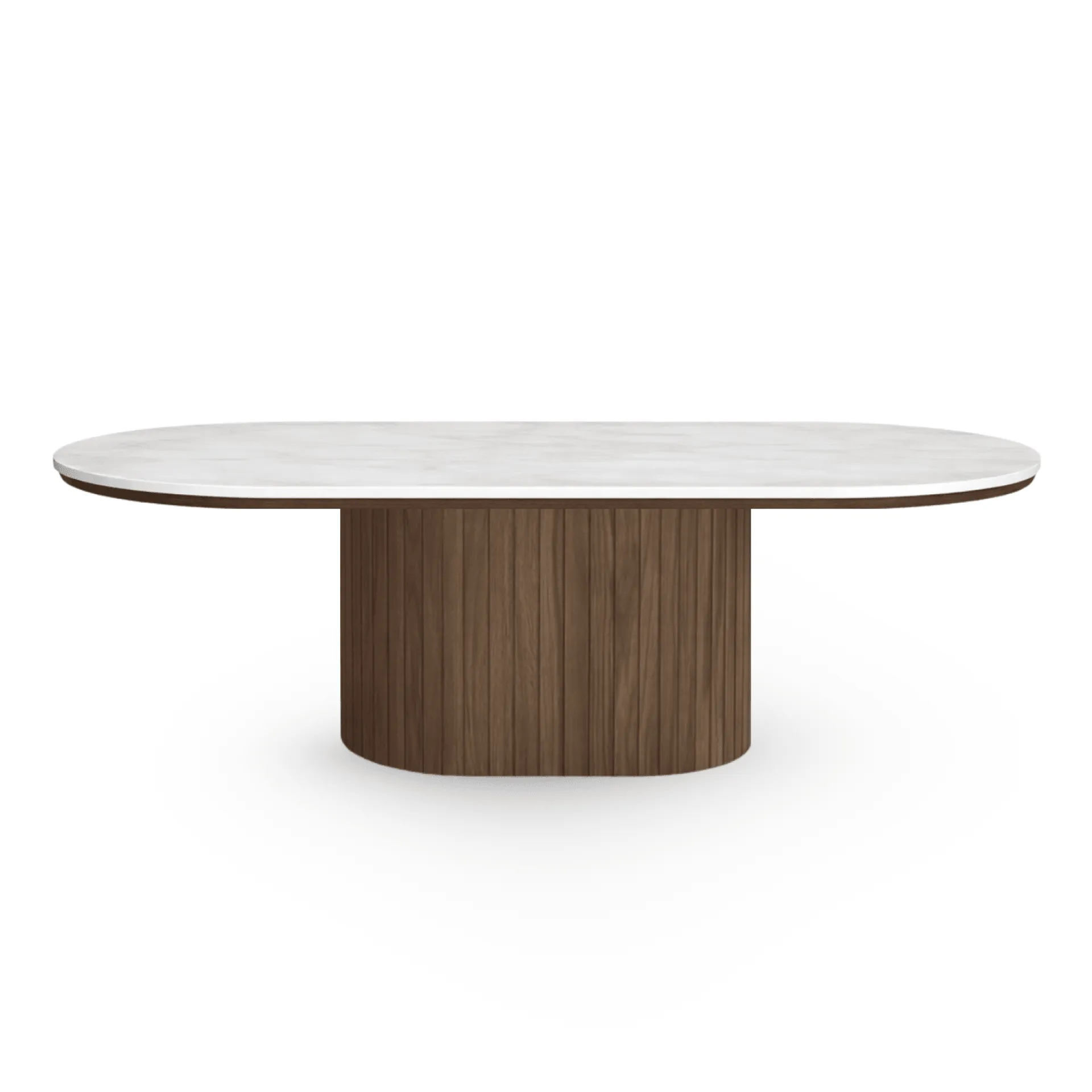 Outlet Nimara Bobby - Oval sofabord med lys beige stenbordplade og fod i røget eg 120x55x45 cm