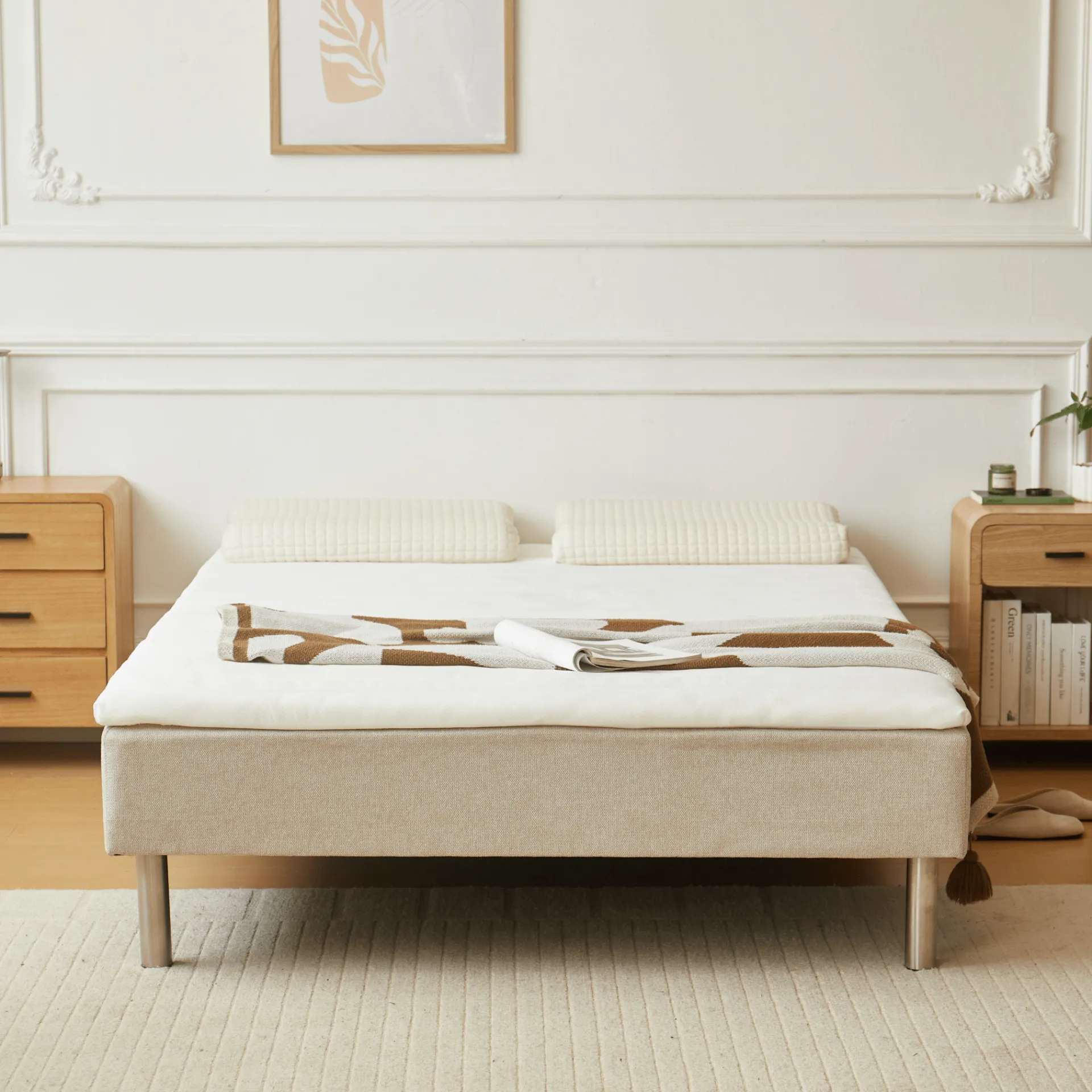 Online Nimara Boxmadras seng i beige 140x200 cm med 4 cm topmadras i PU-skum ekskl. ben