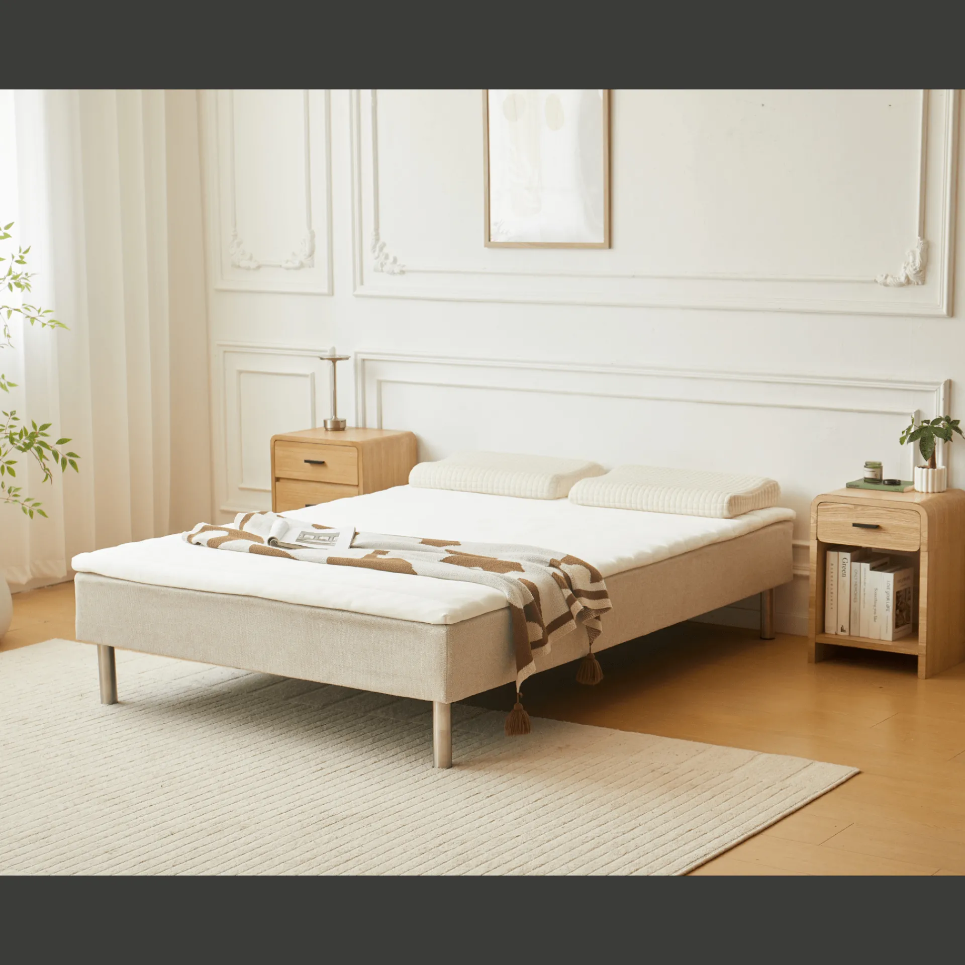 Online Nimara Boxmadras seng i beige 140x200 cm med 4 cm topmadras i PU-skum ekskl. ben