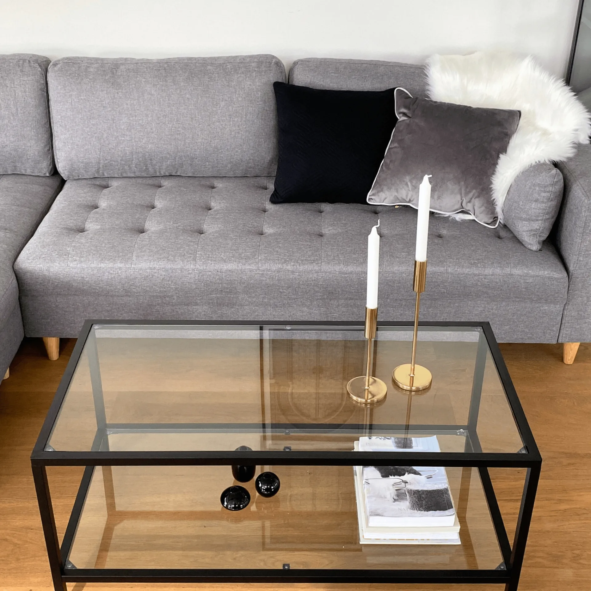Outlet Nimara Brandy - Højrevendt og venstrevendt vendbar chaiselong sofa grå - L: 290 x D: 96 x H: 80 cm