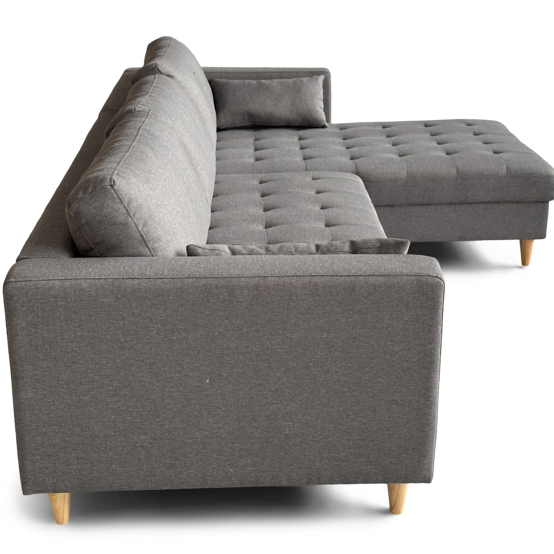 Outlet Nimara Brandy - Højrevendt og venstrevendt vendbar chaiselong sofa grå - L: 290 x D: 96 x H: 80 cm