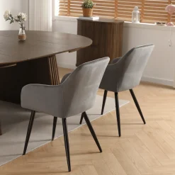 Discount Nimara Carlo spisebordsstol - Grå velour med armlæn