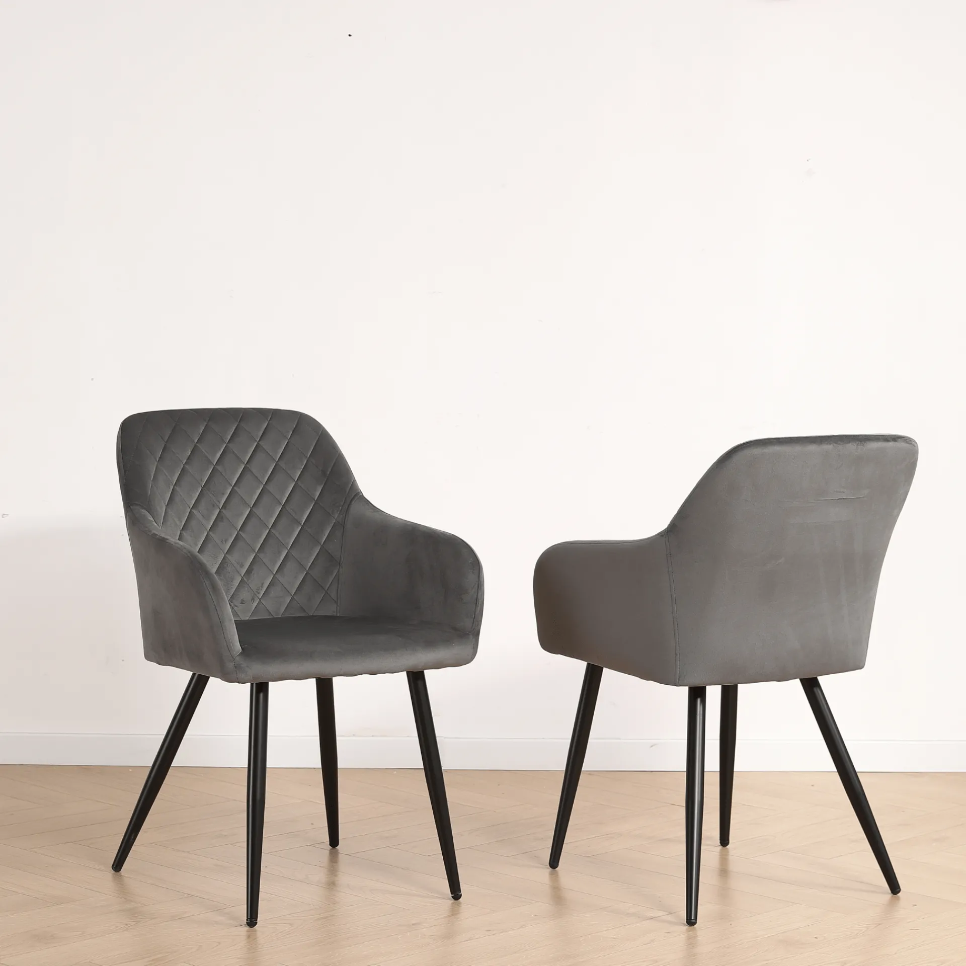 Discount Nimara Carlo spisebordsstol - Grå velour med armlæn