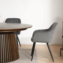 Discount Nimara Carlo spisebordsstol - Grå velour med armlæn