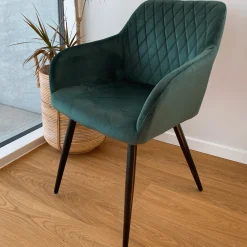 Sale Nimara Carlo spisebordsstol - Grøn velour med armlæn