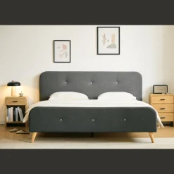 Hot Nimara Christian seng i grå 180x200 cm inkl. sengelameller og madrasser