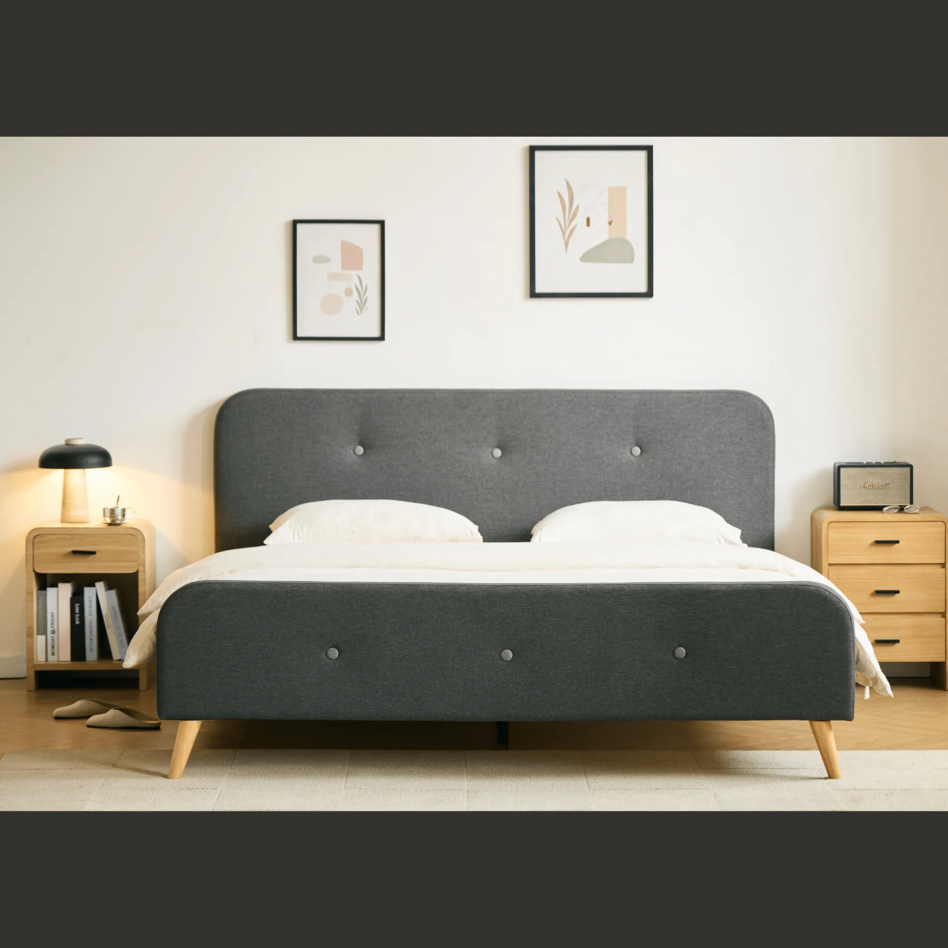 Hot Nimara Christian sengeramme i grå 180x200 cm ekskl. sengelameller og madrasser