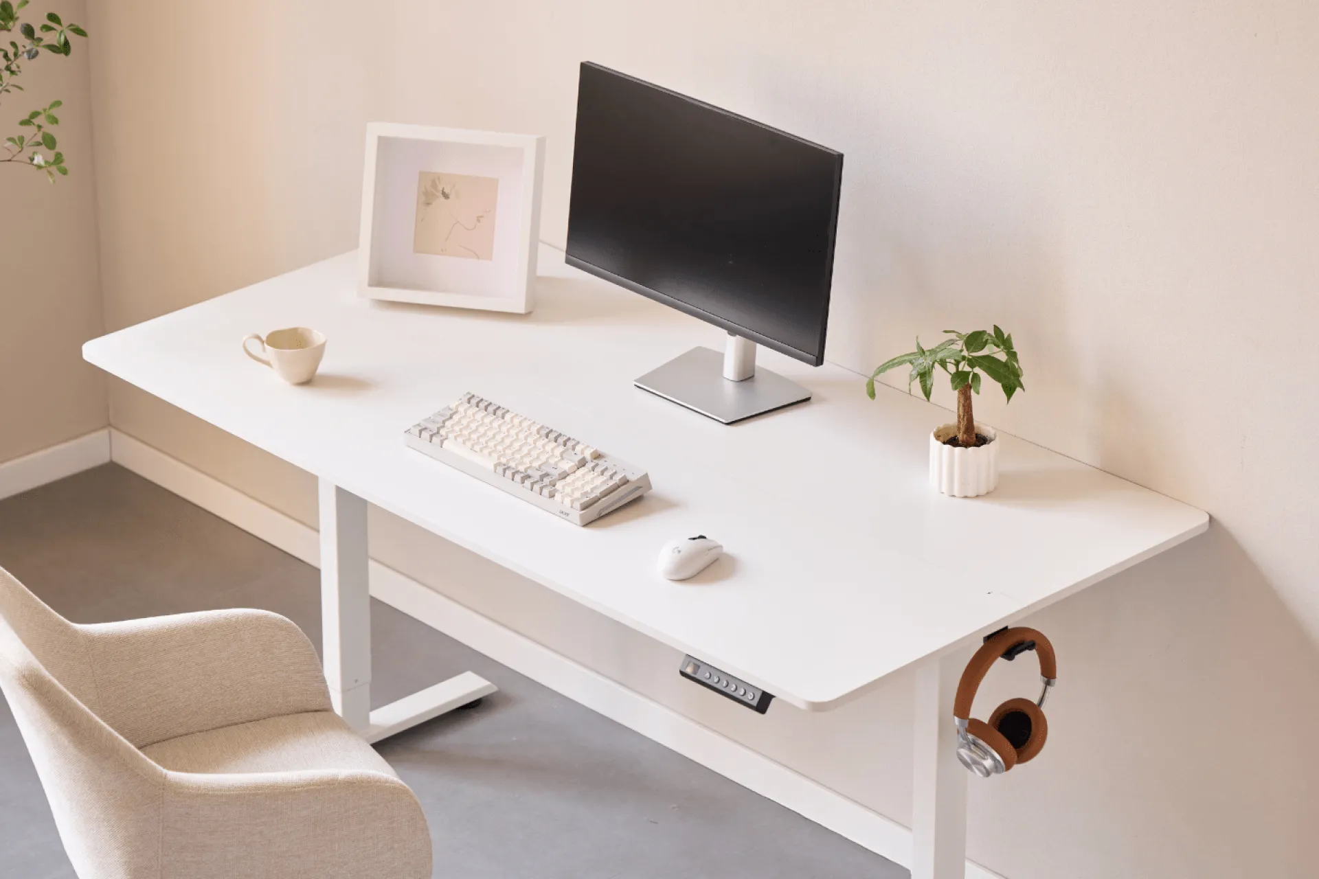 New Nimara Damian hæve- og sænkebord skrivebord 160x80 cm i hvid