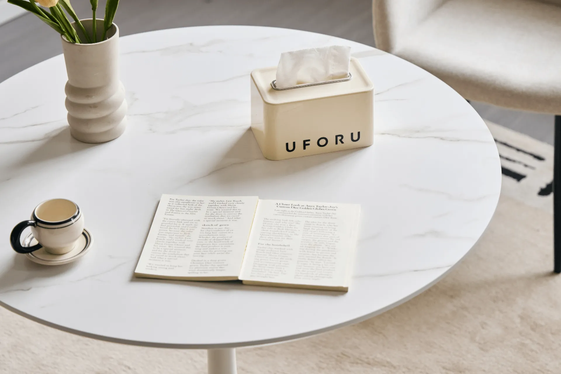 Outlet Nimara Diego spisebord i hvid marmor look Ø90