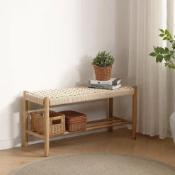 Discount Nimara Elias bænk i eg med flet sæde 90x35x45 cm