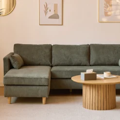 Hot Nimara Ellis - Højrevendt og venstrevendt vendbar chaiselong sofa grøn fløjl - L: 215 x D: 82 x H: 78 cm