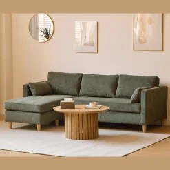 Hot Nimara Ellis - Højrevendt og venstrevendt vendbar chaiselong sofa grøn fløjl - L: 215 x D: 82 x H: 78 cm