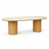 Hot Nimara Enzo ovalt spisebord med stenbordplade i beige og lamelfod i eg 220x100x76 cm