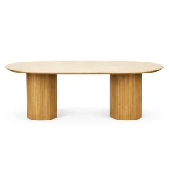 Hot Nimara Enzo ovalt spisebord med stenbordplade i beige og lamelfod i eg 220x100x76 cm