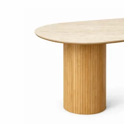 Hot Nimara Enzo ovalt spisebord med stenbordplade i beige og lamelfod i eg 220x100x76 cm