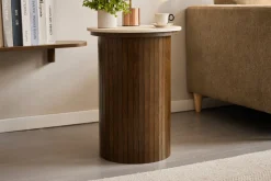 Online Nimara Enzo sidebord i stenbordplade med røget eg lamelfod Ø40 cm