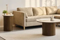 Online Nimara Enzo sidebord i stenbordplade med røget eg lamelfod Ø40 cm