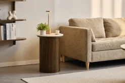 Online Nimara Enzo sidebord i stenbordplade med røget eg lamelfod Ø40 cm