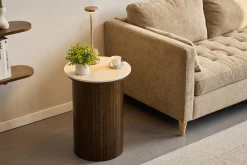 Online Nimara Enzo sidebord i stenbordplade med røget eg lamelfod Ø40 cm