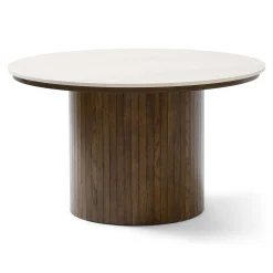 Nimara Enzo sofabord i stenbordplade med røget eg lamelfod Ø78 cm