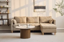 Nimara Enzo sofabord i stenbordplade med røget eg lamelfod Ø78 cm