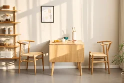 Clearance Nimara Ezra - Eg klap ud spisebord med tillægsplader i lakeret egefiner - 80/120 x 80 cm