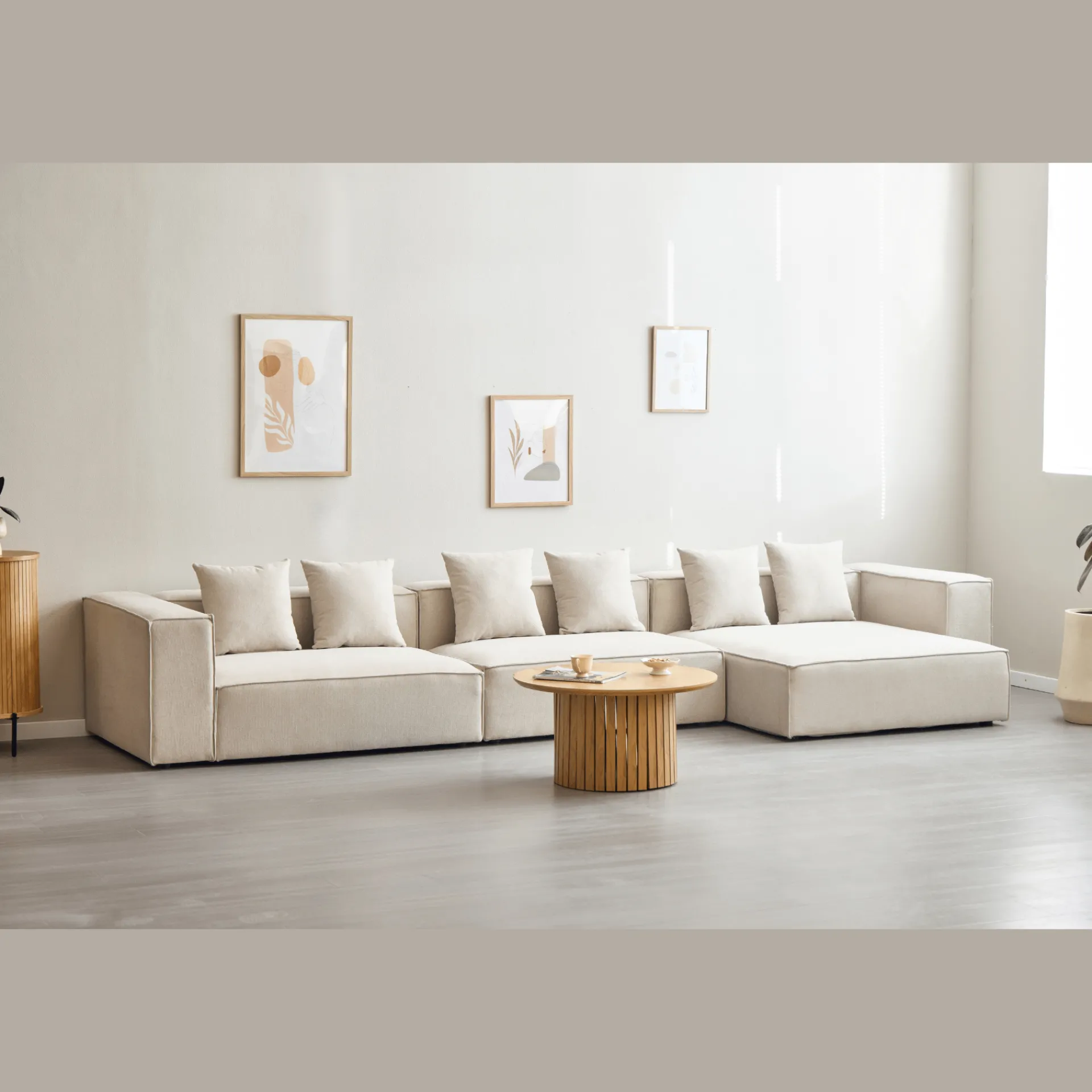 New Nimara Hailey - Højrevendt chaiselong modulsofa i beige med 3 moduler L: 415 X D: 148 X H: 65 cm