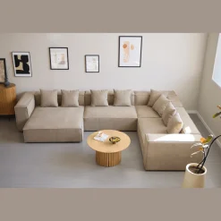 Nimara Hailey - U-sofa modulsofa i sand med 4 moduler - Højrevendt chaiselong L: 368 X D: 247 X H: 65 cm