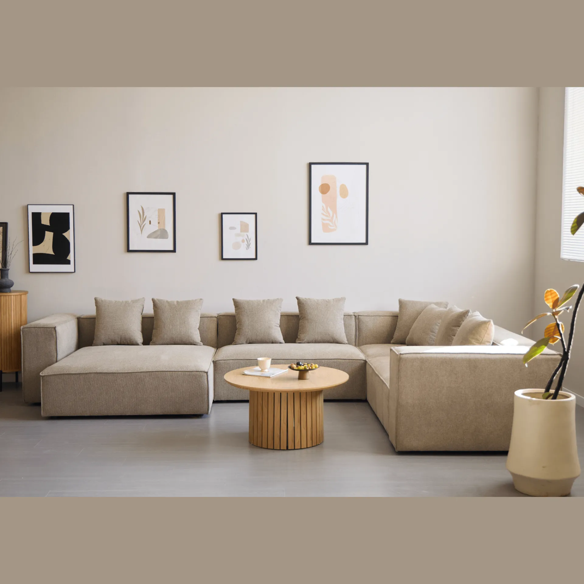 Hot Nimara Hailey - U-sofa modulsofa i sand med 4 moduler - Venstrevendt chaiselong L: 368 X D: 247 X H: 65 cm