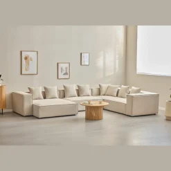 Best Nimara Hailey - U-sofa modulsofa i beige med 4 moduler - Venstrevendt chaiselong L: 368 X D: 247 X H: 65 cm