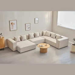 Clearance Nimara Hailey - U-sofa modulsofa i beige med 4 moduler - Højrevendt chaiselong L: 368 X D: 247 X H: 65 cm
