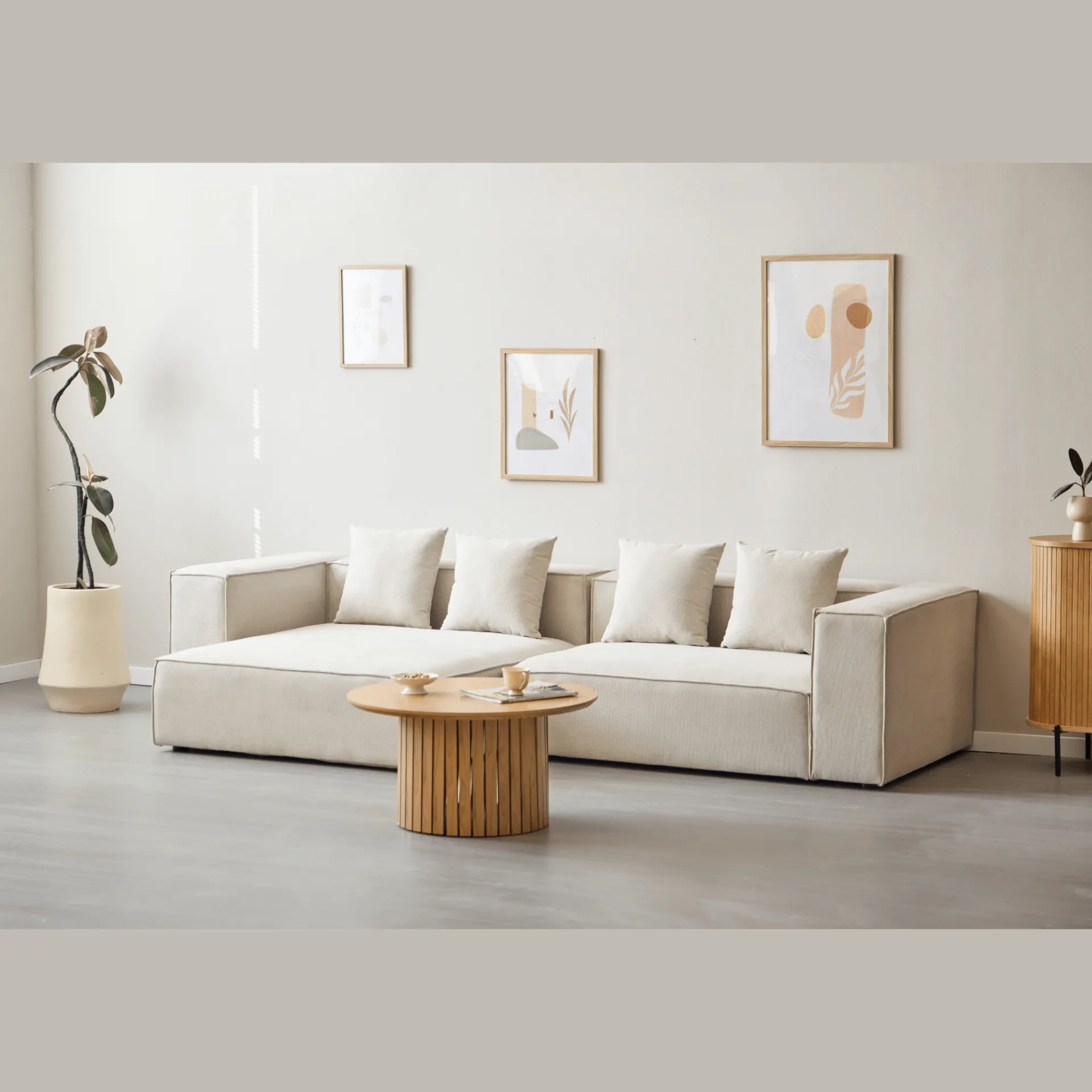 Discount Nimara Hailey - Venstrevendt chaiselong modulsofa i beige med 2 moduler L: 294 X D: 148 X H: 65 cm