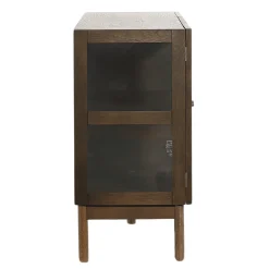 Sale Nimara Havana egetræ glas skænk/vitrineskab i røget eg med 3 låger - 80x40x140 cm