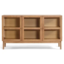 Clearance Nimara Havana egetræ glas skænk/vitrineskab med 3 låger - 80x40x140 cm