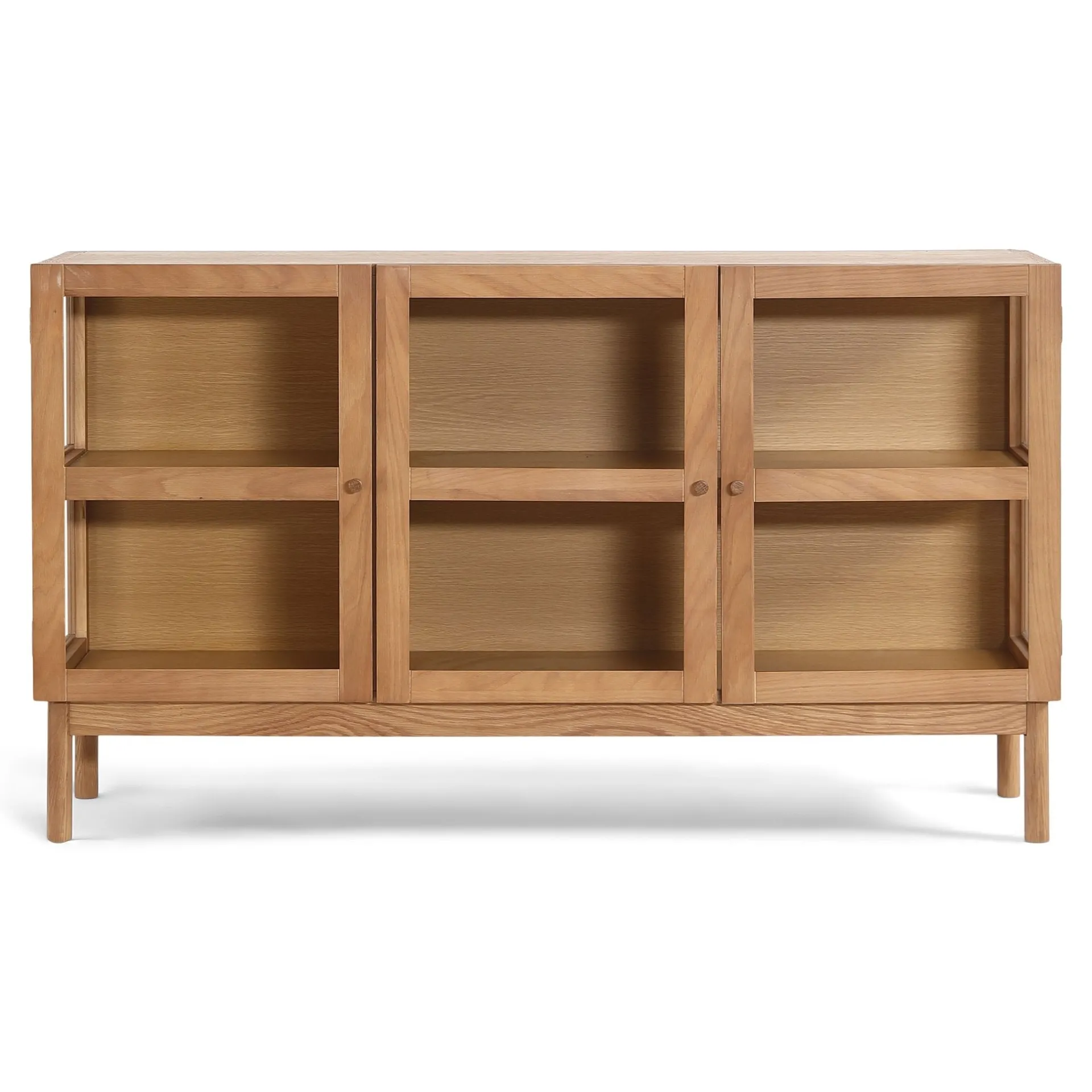 Clearance Nimara Havana egetræ glas skænk/vitrineskab med 3 låger - 80x40x140 cm