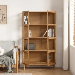 Online Nimara Havana egetræ vitrineskab med 2 låger - 180x40x100 cm