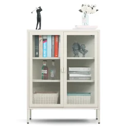 Sale Nimara Herman glas skænk/vitrineskab - Beige metal 80x40x105 cm