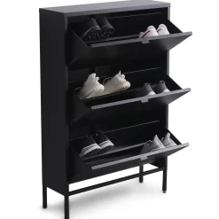 Hot Nimara Herman Skoskab - Sort metal med 3 rum - 80x26x125 cm