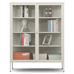 Outlet Nimara Herman Vitrineskab - Beige metal/glas - 110x40x140 cm