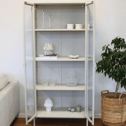 Nimara Herman Vitrineskab - Beige metal/glas - 170x40x85 cm