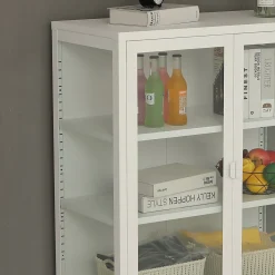 Online Nimara Herman Vitrineskab - Hvidt metal/glas - 110x40x140 cm